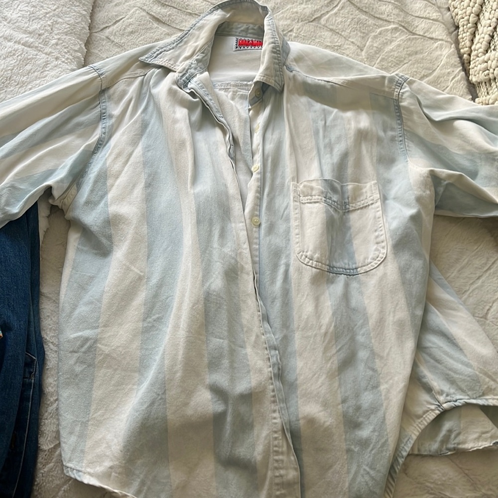 Blue and white button up